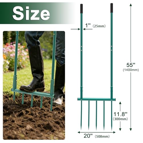 Broad Fork Garden Tool, 5 Tines Heavy-Duty U-Shaped Hand Tiller