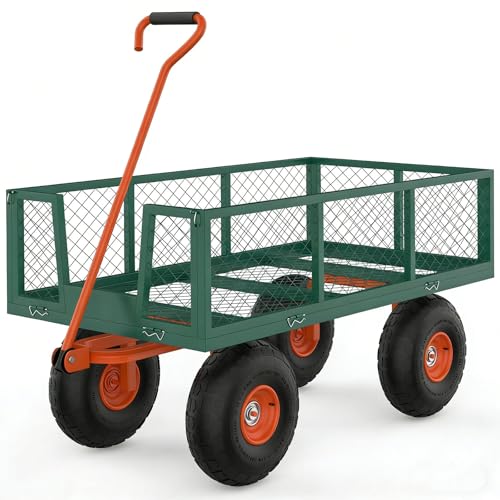 Garden Dump Cart 900lbs Capacity 4.52 Cubic Feet, Gorilla Garden Cart with 180° Adjustable T-Handle, Green Orange Heavy Duty Wagon, Stainless Steel, for Garden Yard Lawn Gardening Outdoor - color: Green Orange, size: 900 lbs