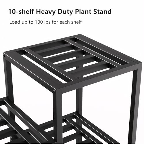 Metal Heavy Duty Plant Stand Indoor Outdoor,10 Tier Tall Plant Stands Holder,Large Wrought Iron Plant Shelves for Multi Pots,Black Tiered Flower Display Riser for Living Room,Patio,Balcony