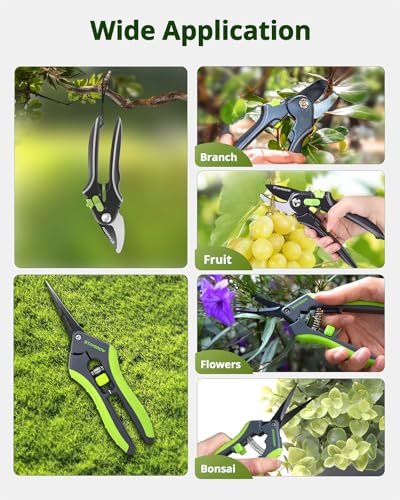 Gardening Scissors, Sharp Plant Trimming Scissors 2 Pack - size: 6.5 Inch Straight & 8.5" Bypass