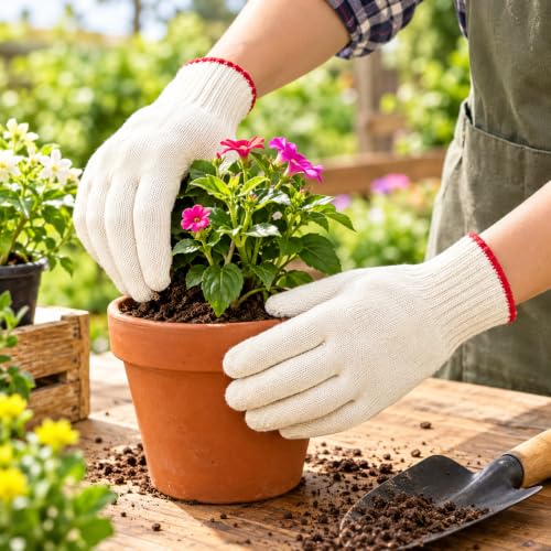 Large String Knit Cotton Work gloves for Men,Gardening