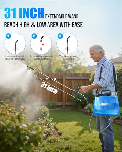 Battery Powered Sprayer 2 Gallon, Electric Weed Sprayer with 3 Adjustable Pressure Levels, 4 Nozzles & Extendable Wand, Rechargeable Garden Sprayer for Yard, Lawn, Plants & Fertilizer - color: Blue