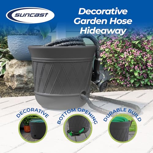 Suncast 4 Pack 14" x 12" Round Resin Decorative Weatherproof Outdoor Hideaway Standard Garden Hose Storage Pot with Drainage Holes, Gray - size: 4 Pack
