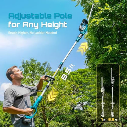 SEESII 2-in-1 Pole & Cordless Hedge Trimmer, 20" Electric Bush Trimmer 20V - color: Sky Blue
