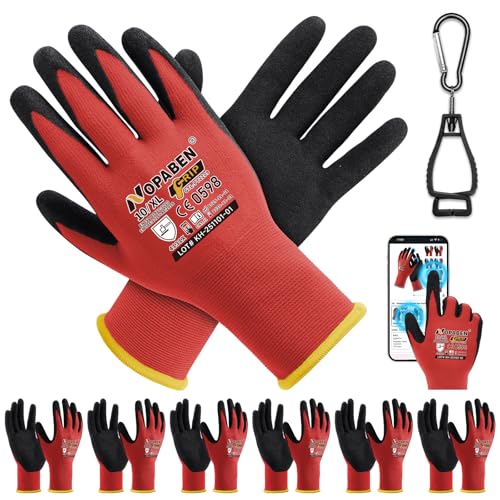 7 Pairs Safety Work Gloves Seamless Nylon Knit MicroFoam Nitrile Coated - size: X-Large, style: 7 Pairs,red