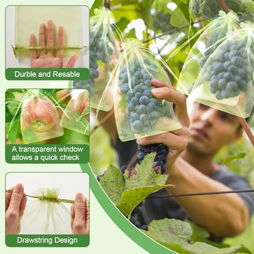 SATINIOR 160 Pcs Multi‑Size Fruit Protection Bags Green Netting Bags