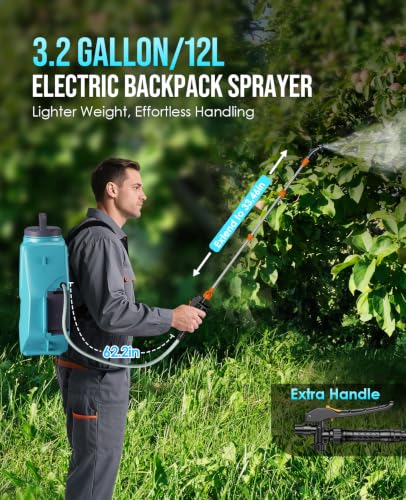 Backpack Sprayer with 2 X 2.5Ah Battery, 5H Continuous Spraying - Weed Sprayer for Lawn Garden 3.2 Gallon, with 7 Nozzles & Telescopic Wand, Battery Powered, Compatible with Makita 18V Battery - size: 3.2 Gallon