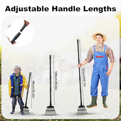 Small Rake for Leaves, 11 Tines Narrow Garden Rake, 60'' Long Handle Small Rakes for Dog Poop, Lawns, Flower Beds, Mulch, Shrub - style: 11 Tines Rake