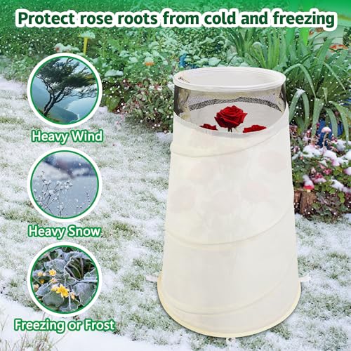 Purple Star 3 Pcs Pop Up Rose Cones for Winter Protection, 20" x 13" x 9" Winter Rose Collars Protective Cover, Freeze Protection Roses Bush Cover for Protecting Against Frost Wind and Animals Eating - color: White-3Pcs