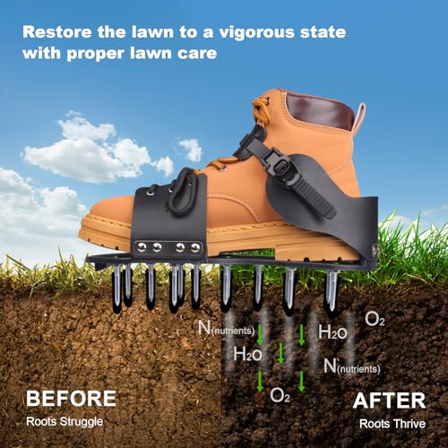 Lawn Aerator Shoes for Grass, Stainless Steel Spikes Grass Aerator Shoes with Adjustable Strap Soil Lawn Aerator Garden Spike Shoes for Yard Patio Lawn Garden, Universal Size