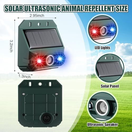 Qualirey 4 Pack Solar Ultrasonic Repellent Outdoor Animal Predator Lights Deterrent Motion Light Sensor Alarm Effective Night Animal Repellent for Chicken Coop Farm Raccoon Fox Deer