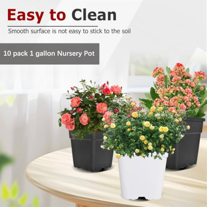 findmall 1 Gallon Square White Nursery Pots Plant Pots Grow Pots Nursery Container for Planting Soil Plants 10 Pcs - color: White, size: 1 Gallon