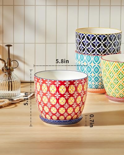 Metahom 5.8 Inch Ceramic Plant Pots, Colorful Flower Pots Set of 4 - size: 5.8 inch