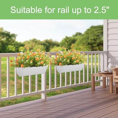 16 Inch Railing Planters Box Metal Hanging Flower Pot 3 Pcs - color: White-3pcs