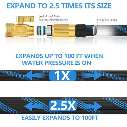 100FT Flexible Garden Hose, Kink-Free, Brass 3/4" - size: 100ft