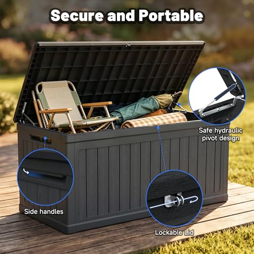 260 Gallon Black Resin Outdoor Storage Deck Box, XXL Bench Utility Box - color: Black-A