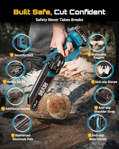 SEESII 2-in-1 Cordless 8 Inch Pole Saw & Mini Chainsaw, 2×4.0Ah Batteries - color: Deep Blue