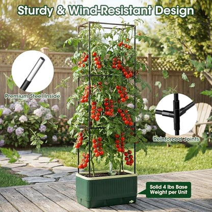 2 Pack 51" Self Watering Planter Box with Trellis, Tomato Planter Trellis for Raised Garden Bed, Tomato Cage with Visual Water Indicator, Indoor Outdoor Tomato Cages for Garden Patio - style: 2 Pack