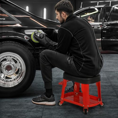 M-AUTO Heavy Duty Garage Rolling Work Seat 300LBS Capacity Mechanics Stool with Wheels, Equipment Tray and Tool Rack, Rectangle Mechanic Roll Chair, Red, (M-AUTO A03-RS-004-RD) - color: Red