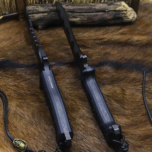 BA-KOR U.S.A 8mm thick DC53 steel 38.5CM (15.4in) (full tang) fixed knife+Nylon sheath&(5.9in) cerium igniter, suitable for outdoor hunting, camping, Jungle Survival, exploration, EDC tool knife