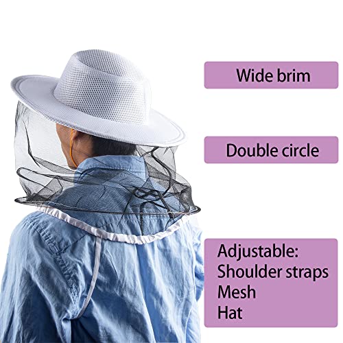 Bee Hat with Net,Beekeeper Veil Gloves,Bee Keeper Costume Mesh Cap - color: White Hat + XL Gloves