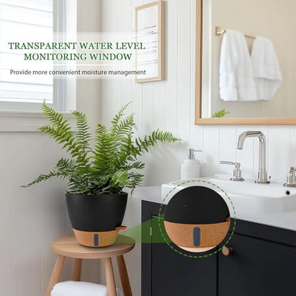 2 Pack 10 inch Plant Pots, Plastic Self Watering Planters - color: Black, size: 10 inch