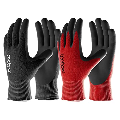 COOLJOB Gardening Gloves for Men, 6 Pairs Breathable Rubber Coated for Garden Weeding Landscaping, Outside Work for Lawn Yard, Men's Medium Size, Black & Red - color: Black & Red (Latex), size: Medium (Pack of 6)