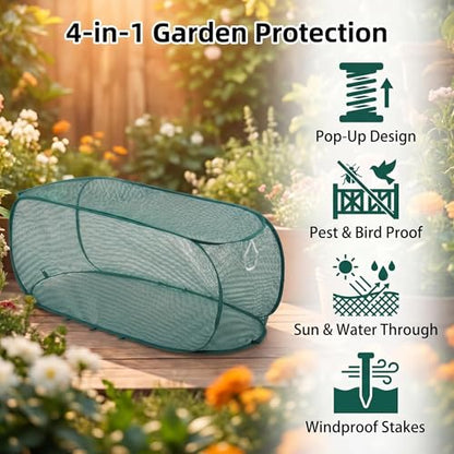 1PC Pop Up Garden Plant Cover 47" x 18" x 16"-Collapsible Mesh Plant Cover with 30% Sunblock Shade Cloth for Raised Garden Bed, Outdoor Plant Cover Against Birds, Rabbits & Squirrels - size: 1 Pack