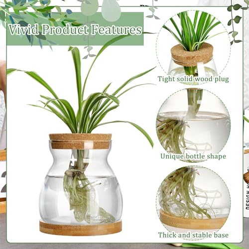 6 Pcs Glass Plant Propagation Station with Wood Lid & Stand, Novel Style - style: Novel Style