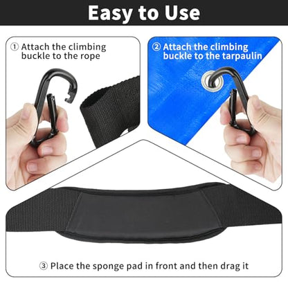 10.2 ft Heavy-Duty Leaf Tarp Pulling Strap with Padded Shoulder Support