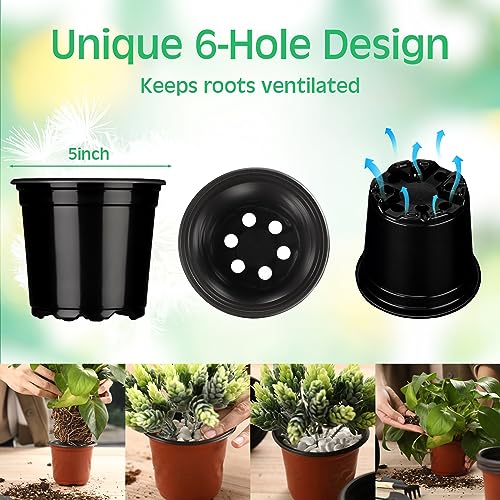 Eaasty Flexible Plant Nursery Pots Thickened Plastic Seedling Pots Soft Plastic Flower Pots Seed Starting Plant Containers with Drainage Hole for Cuttings Transplanting Planter (150 Pcs, 5 Inch)