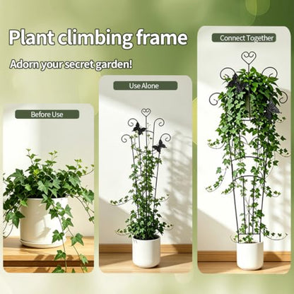 2 Pack 33 Inch Trellis for Climbing Plants Indoor, Rustproof Garden Metal Trellis for Potted Plants Outdoor, Sturdy and Durable Plant Support for Climbing Plants Such as Ivy, Monstera and Pothos - size: 33in