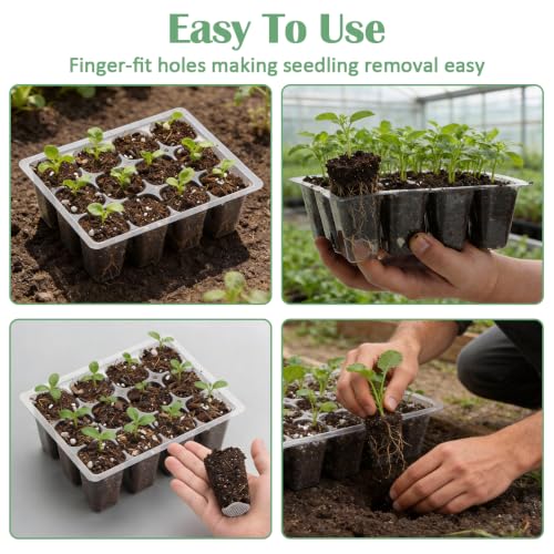 RooTrimmer 60 Pack Reusable 12-Cell Clear Seed Trays with Large Drain Hole - color: Clear, size: 12 Cells-40P