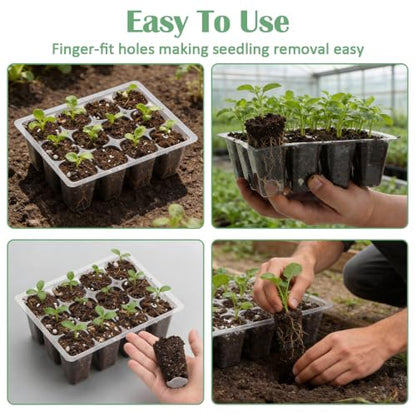 RooTrimmer 60 Pack Reusable 12-Cell Clear Seed Trays with Large Drain Hole - color: Clear, size: 12 Cells-60P