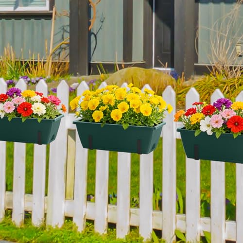 Railing Planter Box, 16.9 Inches Window Flower Boxes with Metal Brackets - color: Green