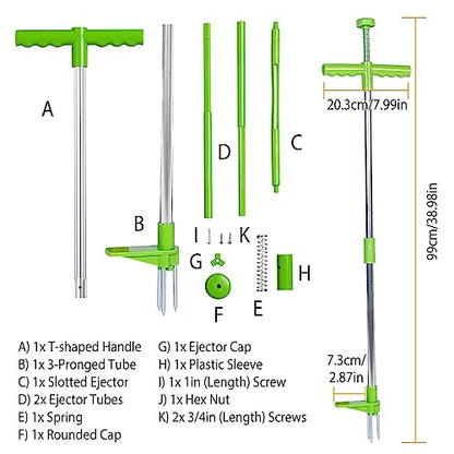 Weed Puller Tool, Stand-Up Weed Remover 3 Claws Aluminum Grass Manual Weeder 38.98in Long Handle with Foot Pedal, Quick-Release Weed for Easy Weeding