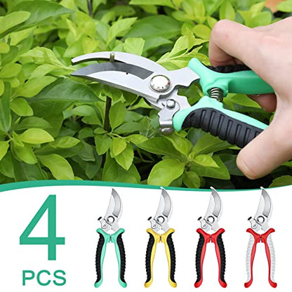 Lothee 4 Pcs Garden Pruning Shears Bypass Blade, Green, Yellow, Gray, Red