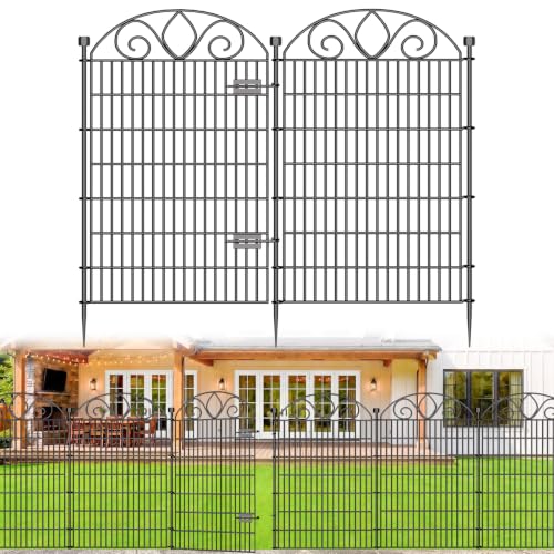 No Dig Garden Fence Outdoor for Yard, 10 Panels with Gate - size: 48 in(H) X 23.6 ft(L)