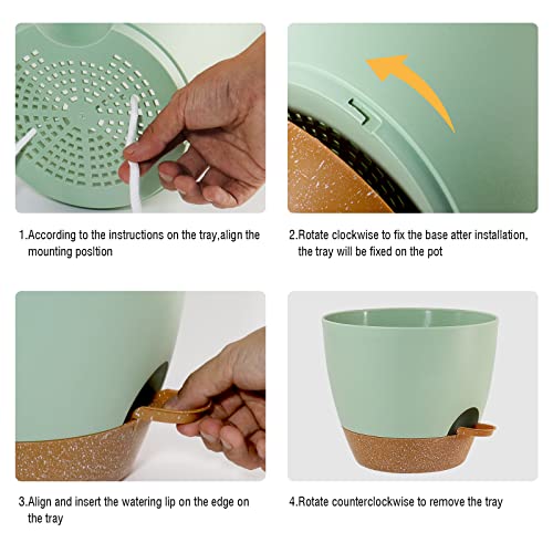 UOUZ Large Self Watering Pots, 12/10/9 Plastic Planters with High Drainage Holes and Deep Reservoir for Indoor Outdoor Garden Plants and Flowers, Green with Brown - color: Green With Brown