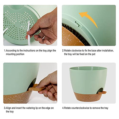 UOUZ Large Self Watering Pots, 12/10/9 Plastic Planters with High Drainage Holes and Deep Reservoir for Indoor Outdoor Garden Plants and Flowers, Green with Brown - color: Green With Brown