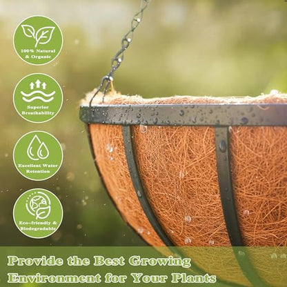 14 Inch Black Flat Iron Metal Hanging Planter Basket with Coco Coir Liner(4 Pack) Hanging Planters for Outdoor Plants Hanging Baskets for Plants Flower Pots for Deck Patio Porch Garden Balcony - size: 14 Inch