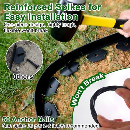 Landscape Edging, 2 Inch Tall 33 Ft No Dig Landscape Garden Edging Border Kit with 50 Anchoring Spikes, Plastic Garden Border for Landscaping Flower Bed Lawn Yard Grass Paver Pathway Walkway, Black - size: 2IN x 33FT