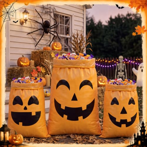Pajean 6 Pcs Halloween Pumpkin Leaf Lawn Bags Reusable Woven Fall Yard