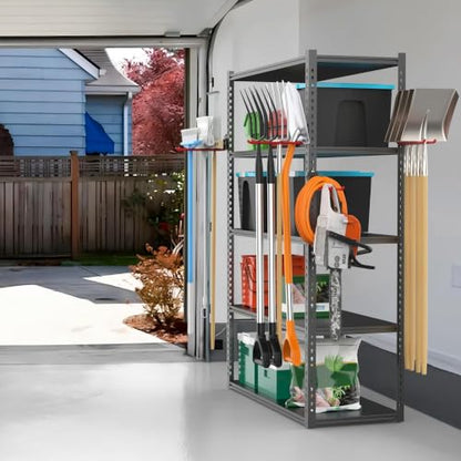 TORACK Garden Tool Organizer Wall Mounted, Folding Chair Storage Rack - style: 5 panels with 13 hooks