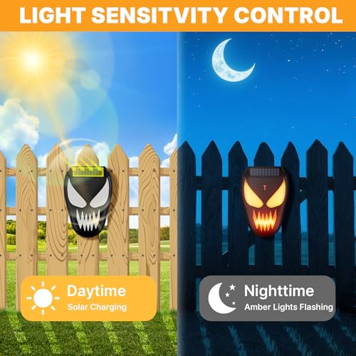 Solar Nocturnal Animal Repeller 1 Pack - Coyote, Raccoon, Fox, Skunk, Deer, Hawk Outdoor Repellent Deterrent - Amber LED & Waterproof Predator Lights for Chicken Coop,Farm,Yard,Garden - Halloween