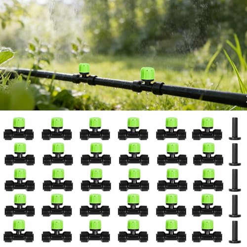 30 Pcs Three-Way Drip Irrigation Spray Emitters for 1/4 inch Tubing. - color: Green