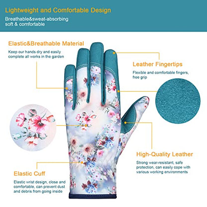 Bamllum Gardening Gloves for Women, Leather Garden Gloves - color: White+blue