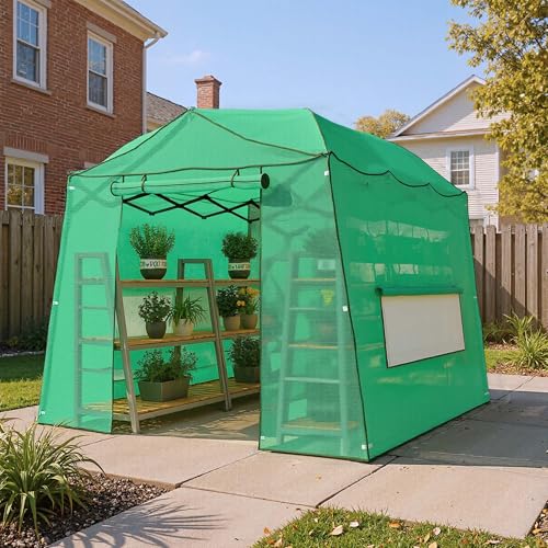 11 x 8.5 ft Walk‑in Pop‑up Greenhouse for Outdoor Winter Plant Protection - color: Green, size: 11' x 8.5'