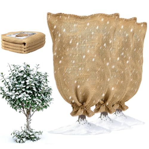 Burlap Fabric Plant Bags 3PCS 32" x 40", Reusable Winter Plant Covers for Freeze Protection, Breathable Frost Resistant Burlap Grow Bags with Drawstring, Heavy Duty Cold Weather Plant Protection - size: 3PCS-32" x 40"