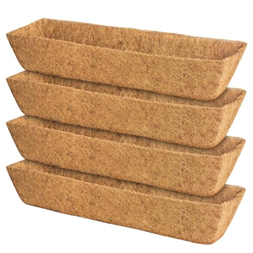 4 Pack 30 Inch Trough Coconut Liners for Window Box Deck Planter Natural Coco Fiber Replacement Liner for Outdoor Plants Rectangular Coir Planters for Porch Balcony Garden Decor - color: 4 Pack-brown, size: 30 Inch Trough